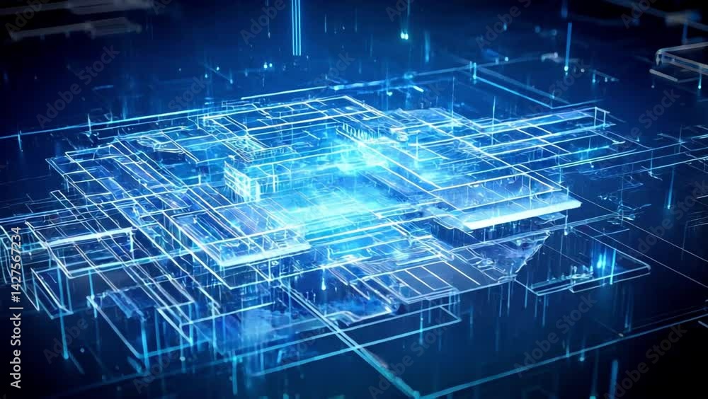 Poster infinite loop of abstract digital animation layered blueprints
