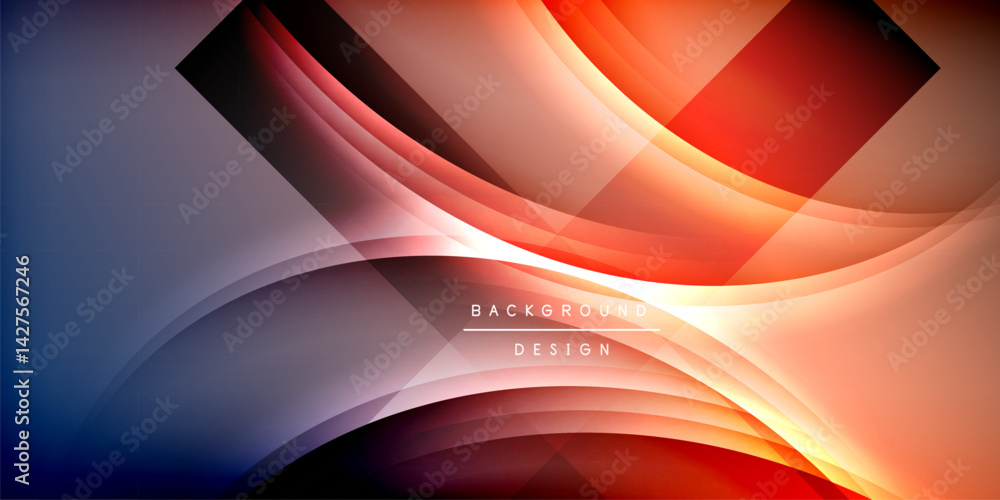 Poster Abstract background features flowing lines, warm colors, gradients. Dynamic composition creates modern visual experience. Smooth curves suggest movement, energy.