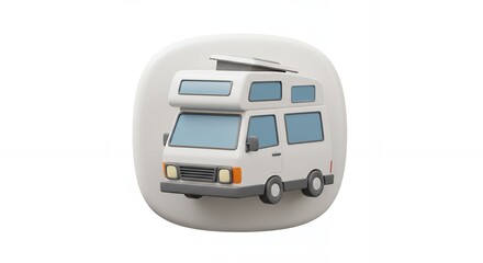 Cartoon Campervan on a White Background with Soft Rounded Edges