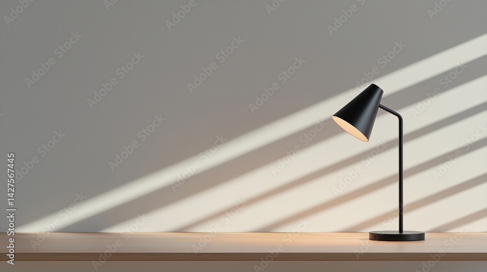 Poster a minimalist desk lamp casts soft shadows on a smooth surface, creating a serene and stylish ambianc