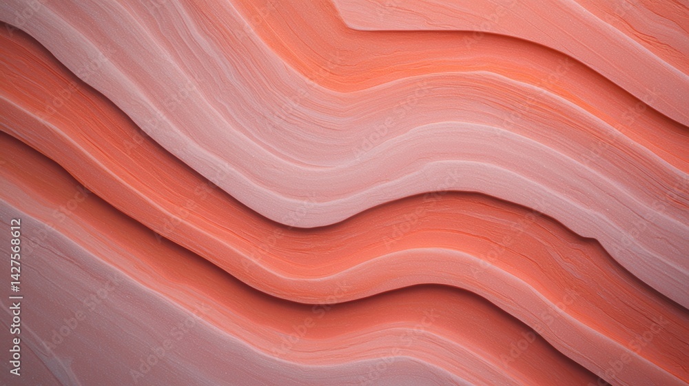 Poster a smooth, abstract pattern of soft, wavy lines in warm peach and coral tones, creating a soothing vi