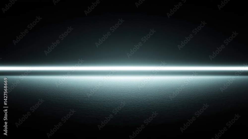 Poster a minimalistic image featuring a bright horizontal light strip against a dark background, creating a