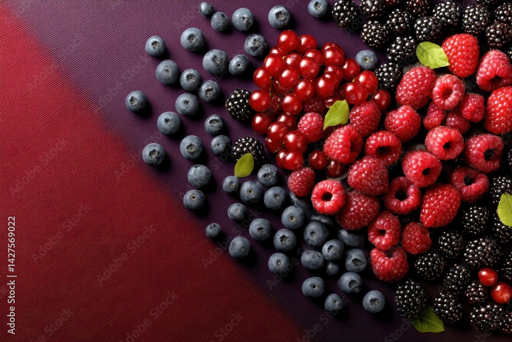 Aufkleber Fresh Berries Create a Vibrant Heart Shape on a Striking Gradient Backdrop That Enhances Their Natural Beauty and Color Contrast