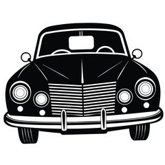Classic Vintage Car Front View Black and White Illustration