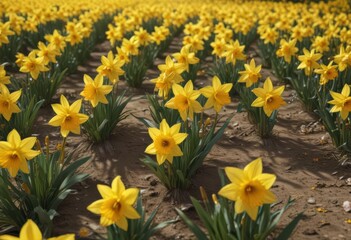 Obraz premium Golden daffodil blossoms, a sea of sunshine-yellow petals , flowers, sun