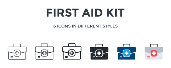 First Aid Kit Icon In Different Style Vector Illustration. Designed In Thin Line, Regular Line, Bold Line, Glyph, Color Fill, And Flat Style Can Be Used For Web