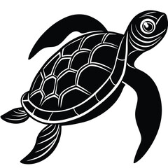 Black and White Silhouette of a Sea Turtle Swimming