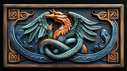 Intricate wooden carving of a mythical dragon.