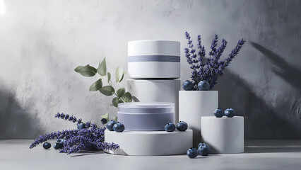 Transform your advertising with this editable beauty product mockup and lavender detail, tailored for flawless and professional presentations.