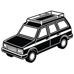 Black and White Illustration of a Station Wagon with Roof Rack