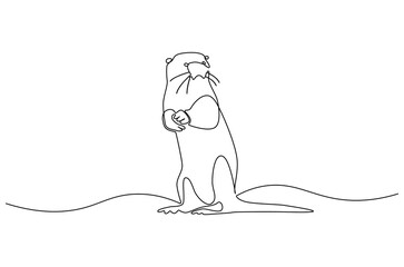 Continuous one line drawing of Beaver. Single line drawing illustration of Animal Beaver. International Beaver Day concept vector art. Doodle line illustration.