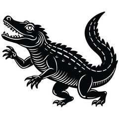 Stylized Black and White Alligator Illustration
