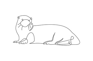 Continuous one line drawing of Beaver. Single line drawing illustration of Animal Beaver. International Beaver Day concept vector art. Doodle line illustration.