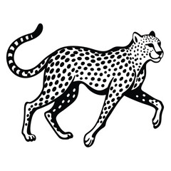 Black and White Cheetah Illustration Walking Graphic