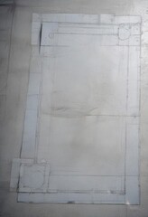 High-resolution blueprint mockup on concrete; worn edges, faded tones ,  graphic,  photography