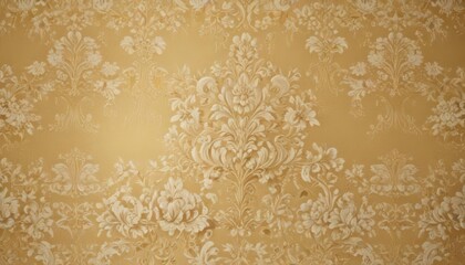 Intricate cream floral damask on gold, luxurious textile, home decor, motif