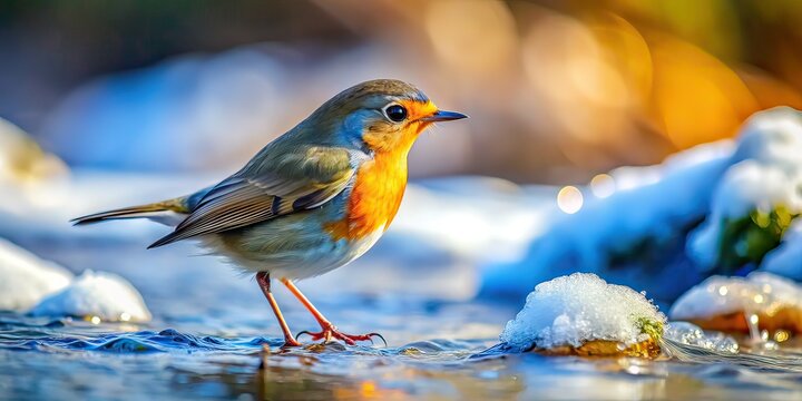 Slow Motion Bird Hunting Winter Stream 300FPS