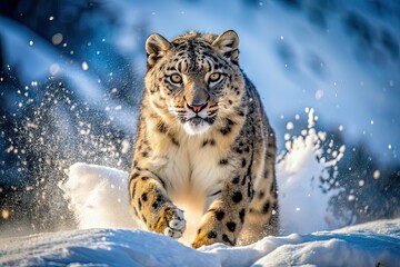 Snow Leopard Charge - Drone Aerial Shot