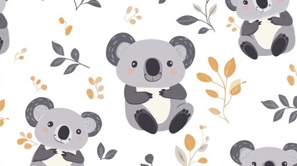 Cute koala pattern with leaves (4)