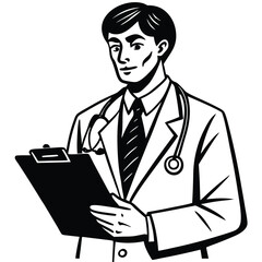 Professional Male Doctor Holding Clipboard and Stethoscope