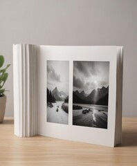Minimalist vertical photo album; customizable blank pages for display ,  photography,  simple
