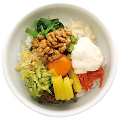 Colorful Japanese Natto Rice Bowl with Fresh Vegetables