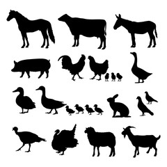silhouette animal farm collection on white background