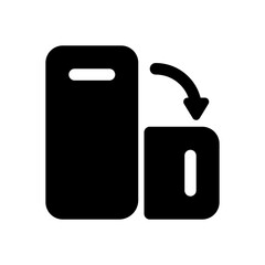 A black and white image of a phone and a card reader. The phone is on the left