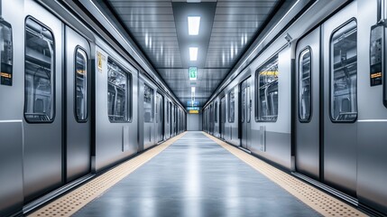 Naklejka premium Modern Subway Platform Sleek Train Interior Design.