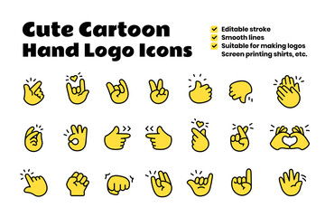 Cute Cartoon Hand Logo Icons Solid Yellow, Comic character sticker tattoo clipart	