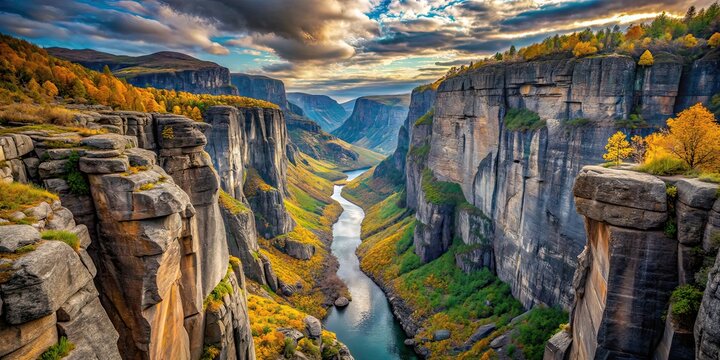 Stunning Norwegian Canyon, Reisa Dalen National Park, AI Portrait Photography