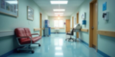 Overlaid hospital hallway with furniture blurred, healthcare, hallway, corridor