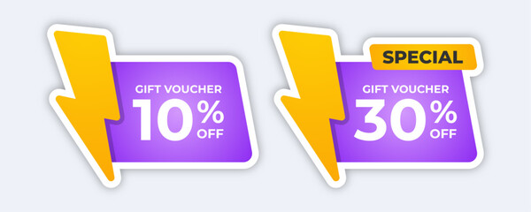 Two gift voucher discount banners with 10 and 30 off.