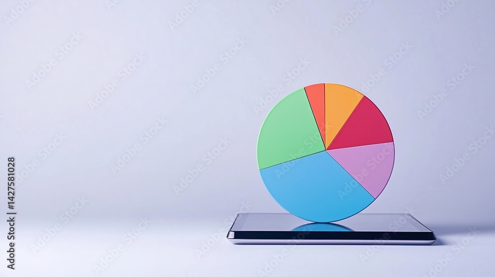 Poster a colorful pie chart sits atop a sleek tablet, representing data visualization in a modern digital e