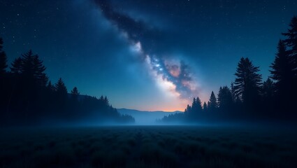 Fototapeta premium Milky Way Through Forest: Tranquil Night Sky