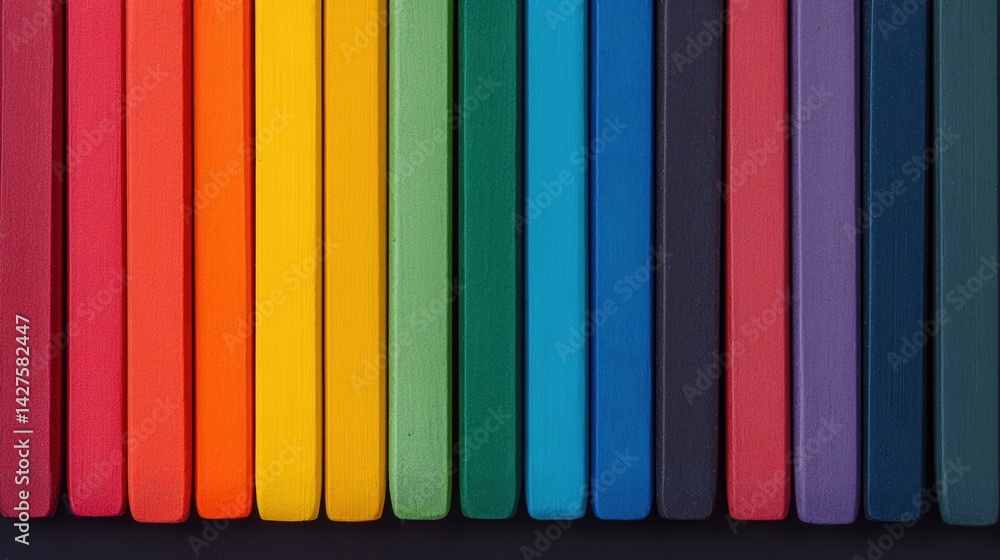 Poster a vibrant array of colored strips arranged in a horizontal line, showcasing shades from red to purpl