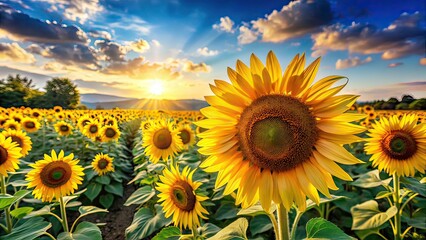Fototapeta premium Summer Sunflower Field - Scenic Landscape with Copy Space