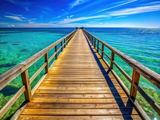 Obraz premium Sunny Wooden Pier Path to Sea - AI Macro Photography