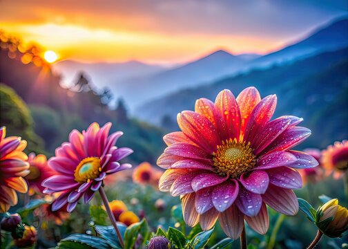 Sunrise Blooms in Northern Blossoms, Atok, Benguet, Philippines - AI Macro Photography