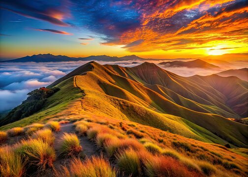 Sunrise Color Gradient Mt. Pulag National Park Slopes Documentary Photography