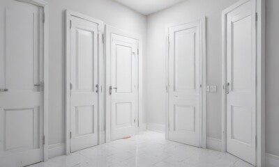 Rows of pristine white doors, some ajar, others shut,  frame,  open doors,  modern