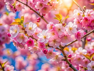 Sun Star Cherry Blossoms Branches, Spring Floral Photography, Beautiful Cherry Branches