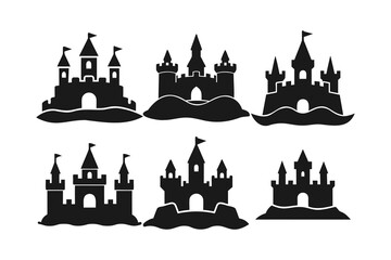 Fototapeta premium silhouettes of sandcastles vector art, on white background