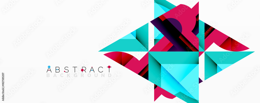 Poster geometric shapes overlap creating vibrant abstract design. pink, teal, purple hues dominate composit