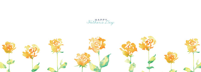 水彩画。水彩タッチの黄色い薔薇イラスト。父の日の黄色い薔薇フレーム。Watercolor painting. Yellow rose illustration with watercolor touch. Father's Day yellow rose frame.