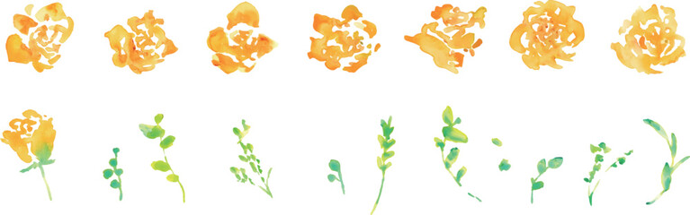 水彩画。水彩タッチの黄色い薔薇イラスト。父の日の黄色い薔薇フレーム。Watercolor painting. Yellow rose illustration with watercolor touch. Father's Day yellow rose frame.