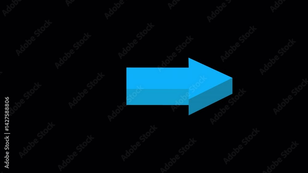 Poster 3d blue looped arrow animation on black background, arrow pointing in right direction animated with 