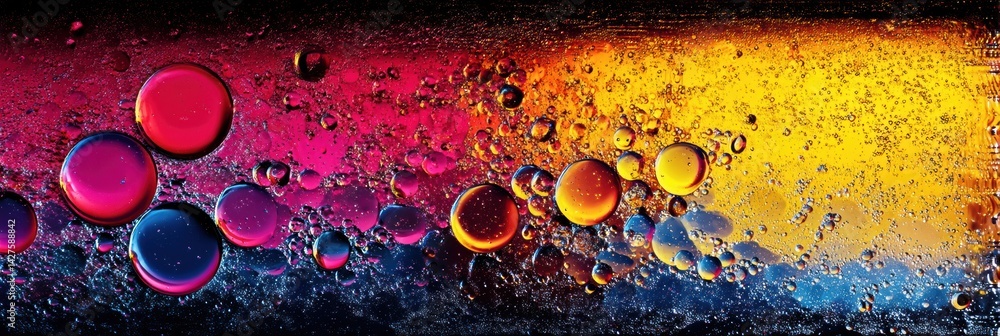 Poster exploration of crude oil texture showcasing vibrant rainbow highlights and intricate reflections dur