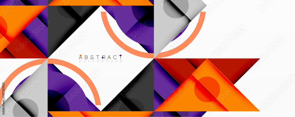 Aufkleber geometric shapes create vibrant abstract composition. orange, purple, gray tones dominate design. mo