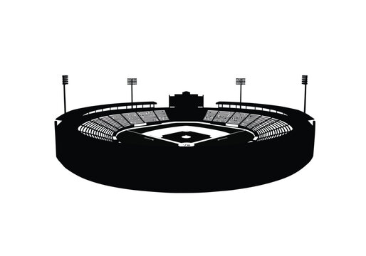 Baseball stadium silhouette. This image shows a black baseball stadium in silhouette form, also known as a ballpark or sports arena. Vector clipart illustration design.